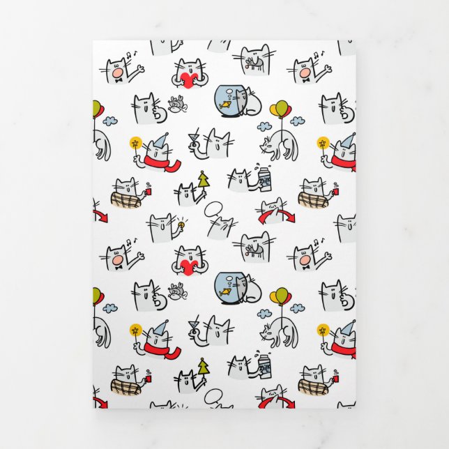 Hübsche Katzen, Milch und Magie. Dreifach Gefaltete Einladung (Cover)