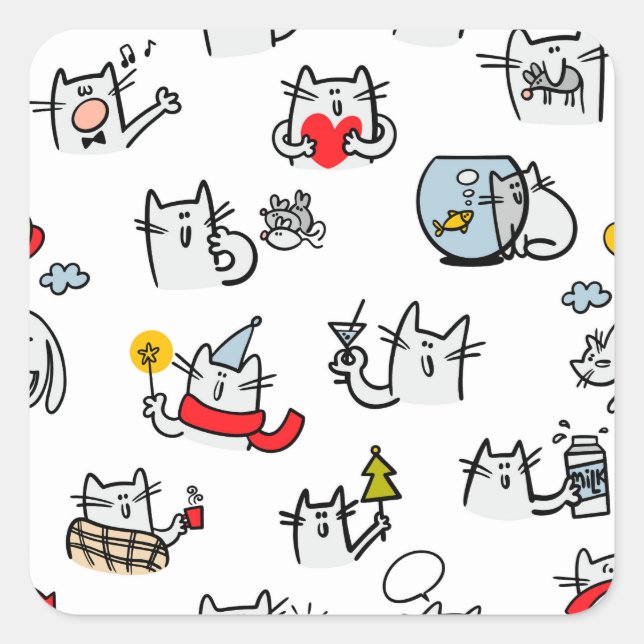 Hübsche Katzen, Milch und Magie. Quadratischer Aufkleber (Vorderseite)