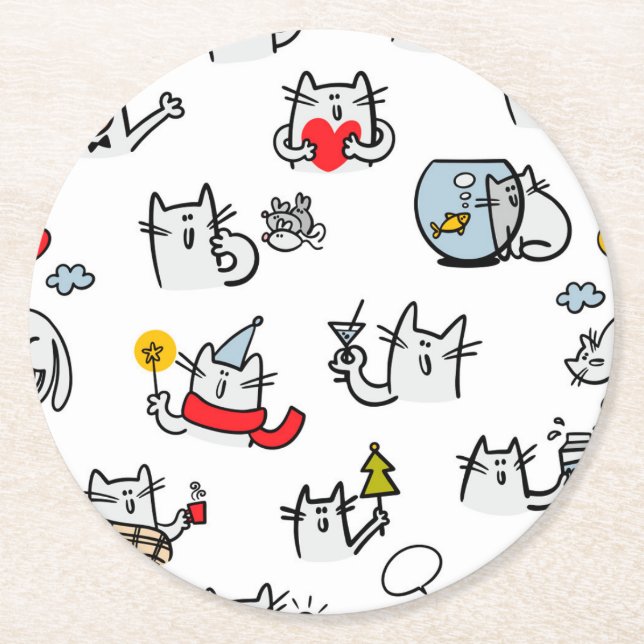 Hübsche Katzen, Milch und Magie. Runder Pappuntersetzer (Vorderseite)