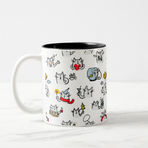 Hübsche Katzen, Milch und Magie. Zweifarbige Tasse