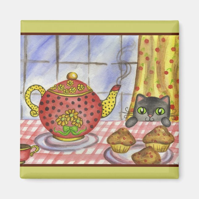 Hübsche Katzen-Teekanne-Küchenmagnet-Geschenk Magnet (Vorne)