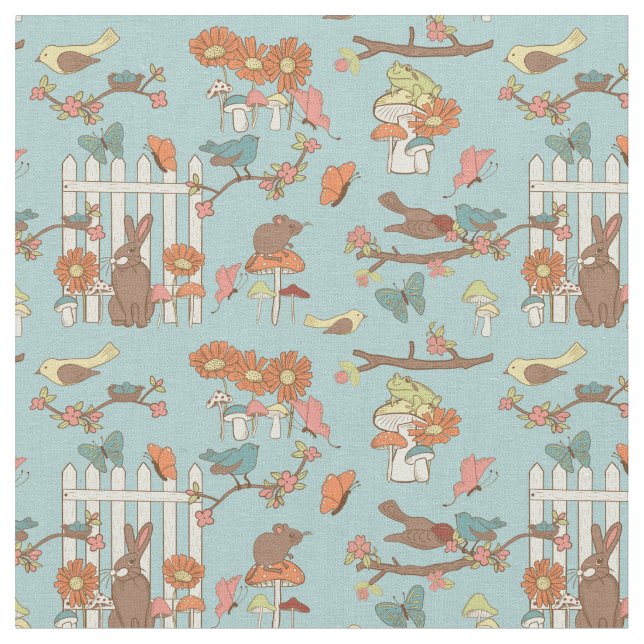 Hübsche Kernvögel und Tiere leicht blau Stoff (Nahaufnahme)