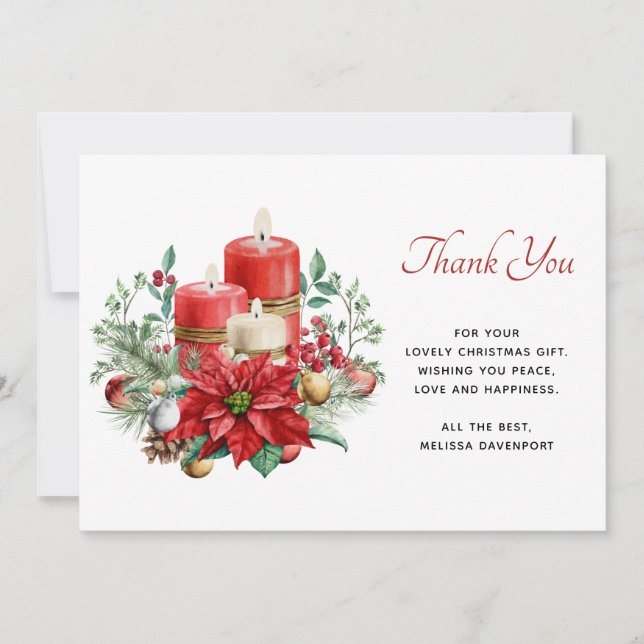 Hübsche Kerzen und Poinsettia Bouquet Dankeskarte (Vorderseite)