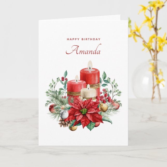 Hübsche Kerzen und Poinsettia Bouquet zum Geburtst Karte (Gelbe Blume)