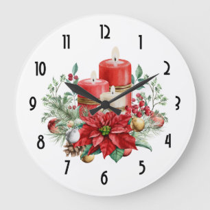 Hübsche Kerzen und Weihnachtssternstrauß Weihnacht Große Wanduhr