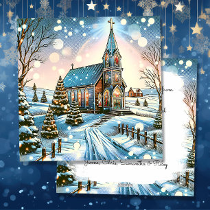 Hübsche Kirche an einem Winterweihnachtsfest Feiertagskarte