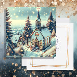 Hübsche Kirche an einem Winterweihnachtsfest Karte<br><div class="desc">Personalisierte Weihnachtskarte. Hübsche Kirche mit funkelnd Schnee fällt auf sie nostalgische Weihnachtskarte.</div>