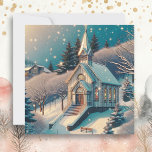 Hübsche Kirche an einem Winterweihnachtsfest Karte<br><div class="desc">Personalisierte Weihnachtskarte. Hübsche Kirche mit funkelnd Schnee fällt auf sie nostalgische Weihnachtskarte.</div>