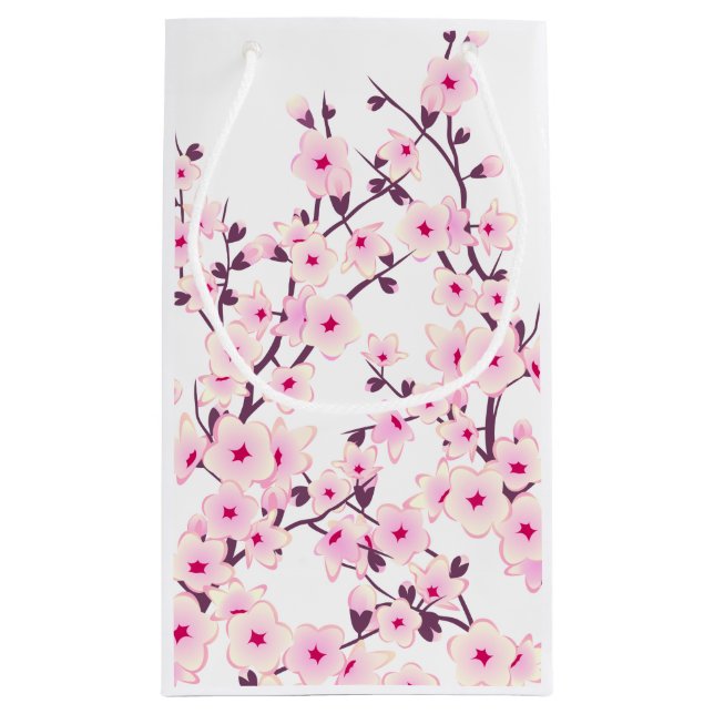 Hübsche Kirschblüten Rosa Weiß Kleine Geschenktüte (Rückseite)