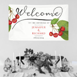 Hübsche Kirschen Willkommen Schwarz-weiße Stilschr Banner