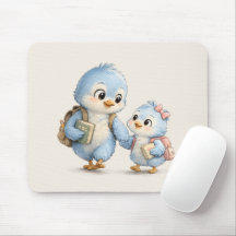 Hübsche kleine blaue Vogel-Familie-Schreibtisch-Ma