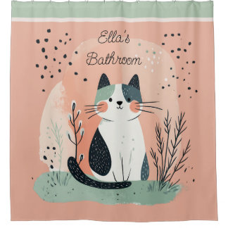 Hübsche kleine Boho-Kitty mit dem Namen Peach und  Duschvorhang