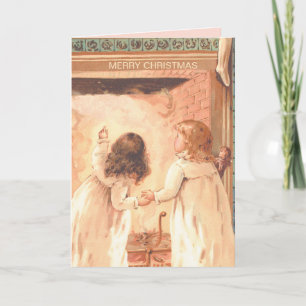 Hübsche kleine Mädchen warten Weihnachten  Karte