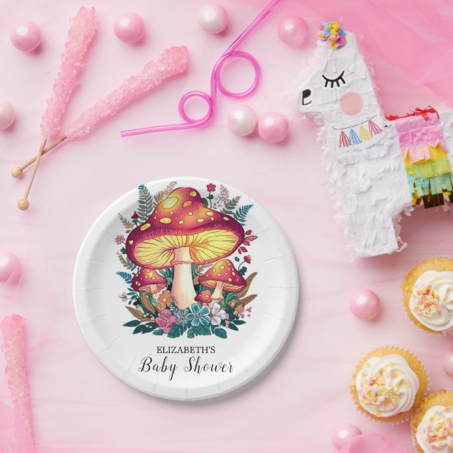Hübsche Kleine Mushroom-Babydusche Pappteller (Party)
