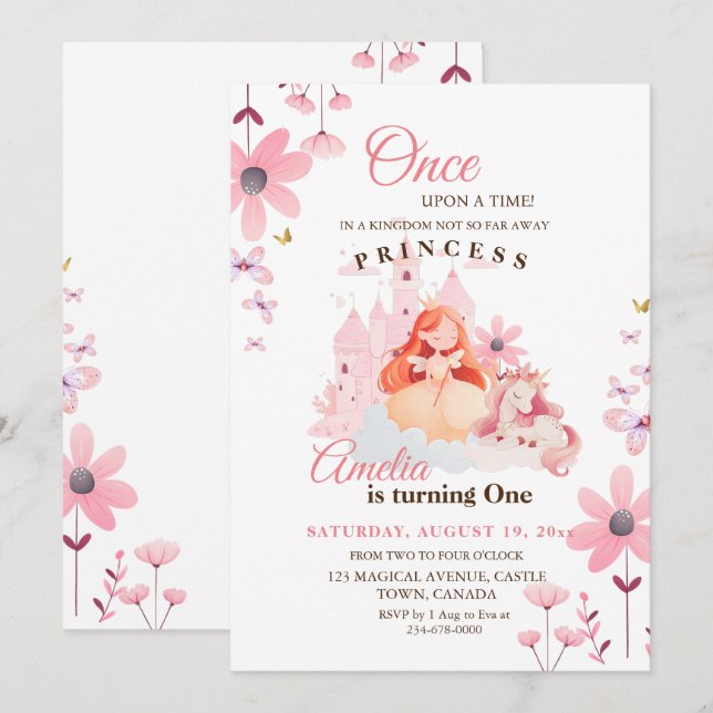Hübsche kleine Prinzessin Blume Geburtstag Einladung (Vorne/Hinten)