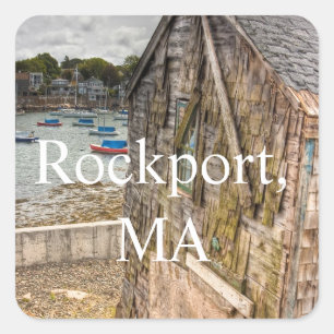 Hübsche kleine Strandhütte Rockport, MA Quadratischer Aufkleber