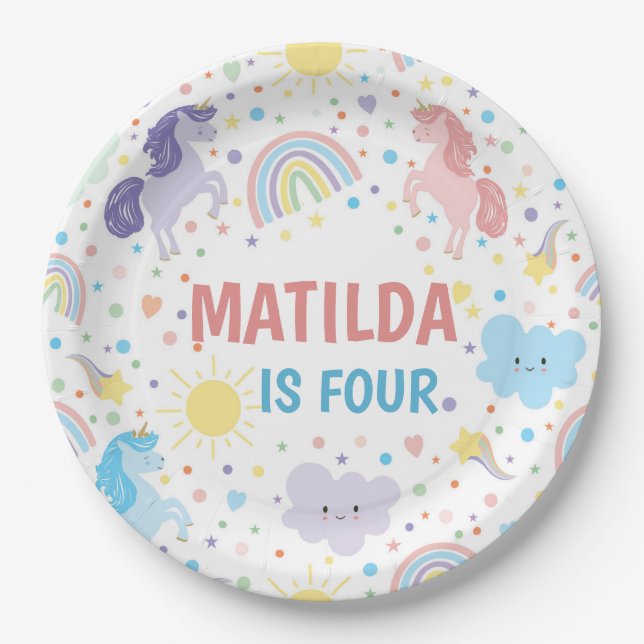 Hübsche Kleine Unicorns Papier-Teller Pappteller (Vorderseite)
