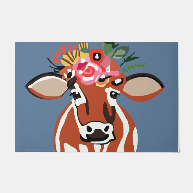 Hübsche Kuh und Blume Fußmatte (Vorderseite)