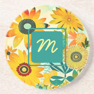 Hübsche Kunst-Blume Mit Monogramm Getränkeuntersetzer