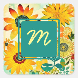 Hübsche Kunst-Blume Mit Monogramm Quadratischer Aufkleber