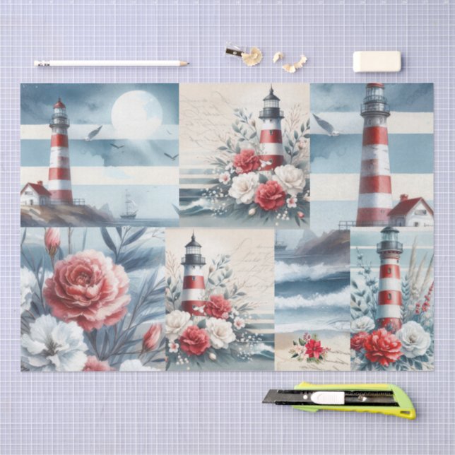 Hübsche Küsten-Weihnachts-Leuchtturm-Collage  Seidenpapier (Handwerk)