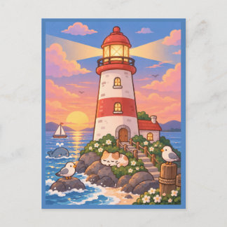 Hübsche Küstenleuchtturm-Sonnenuntergangs-Postkart Postkarte