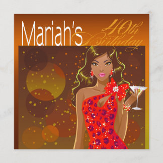 Hübsche Lady Birthday Cocktail Party gelb/rot Einladung