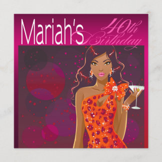Hübsche Lady Geburtstags-Cocktail fuschia/orange Einladung