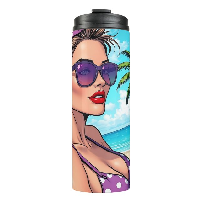 Hübsche Lady in Bikini Retro Breach Thermosbecher (Vorderseite)