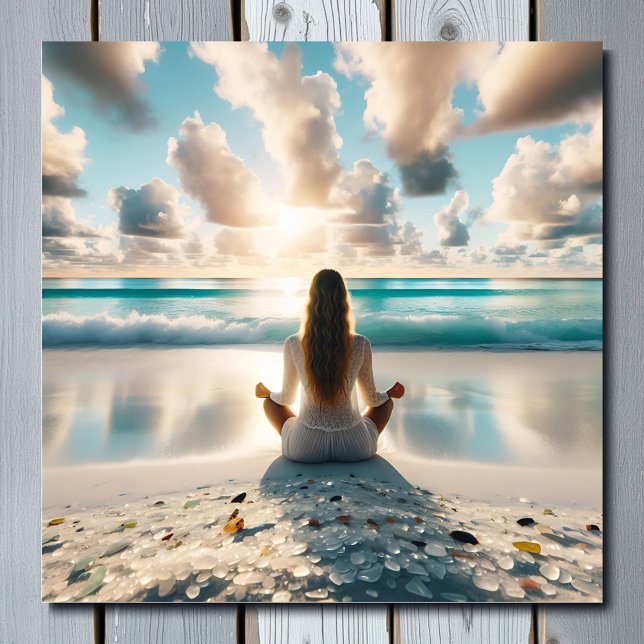 Hübsche Lady Meditation am Strand Poster (Von Creator hochgeladen)