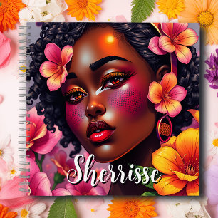 Hübsche Lady of Color Pink Blume Personalisiert Notizbuch