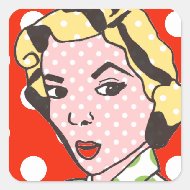 Hübsche Lady Retro Pop Art Stickers (Vorderseite)