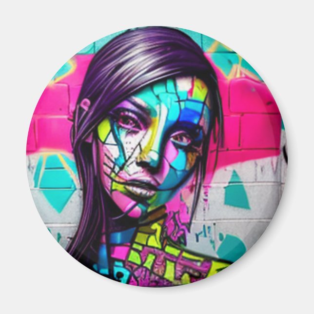 Hübsche Lady Urban Art Colorful Graffiti Magnet (Vorne)