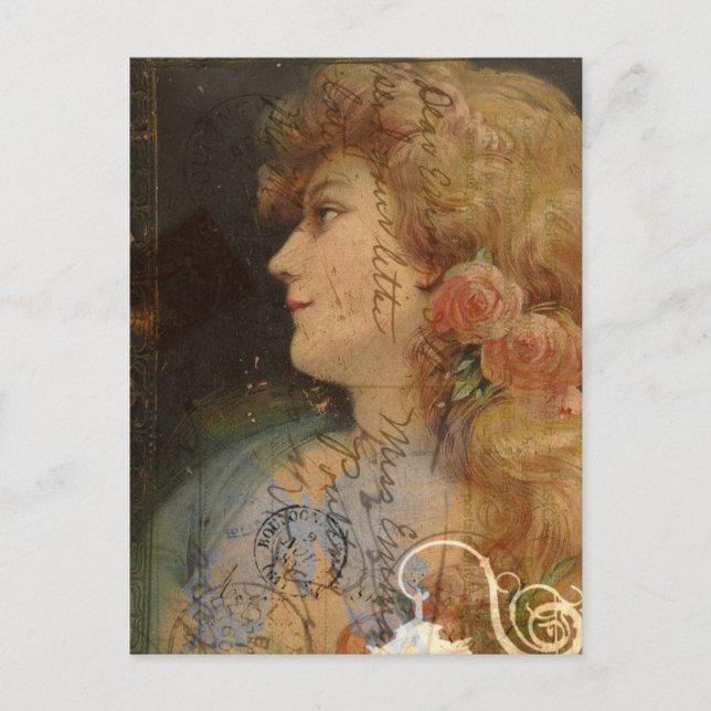 Hübsche Lady Vintag Digital Collage Postkarte (Vorderseite)