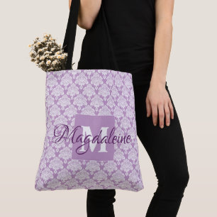 Hübsche Lavendel Damask Feminine Monogramm und Nam Tasche