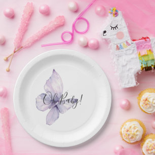Hübsche Lavendelblumen Schmetterling Baby Shower  Pappteller