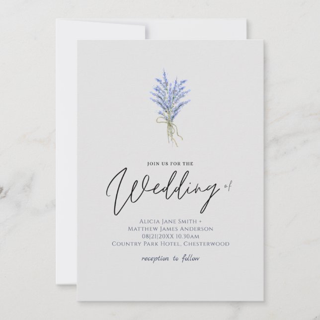 Hübsche Lavender Blume Handwriting Style Wedding (Vorderseite)