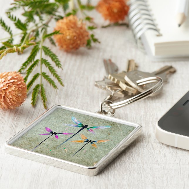 Hübsche Libellen, rustikal Schlüsselanhänger (Seite)