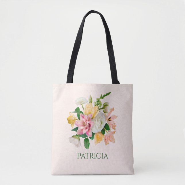 Hübsche LIght Peach Spring Floral Personalisiert Tasche (Vorderseite)