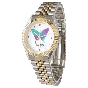 Hübsche Lila Aquamarine Big Butterfly Personalisi Armbanduhr