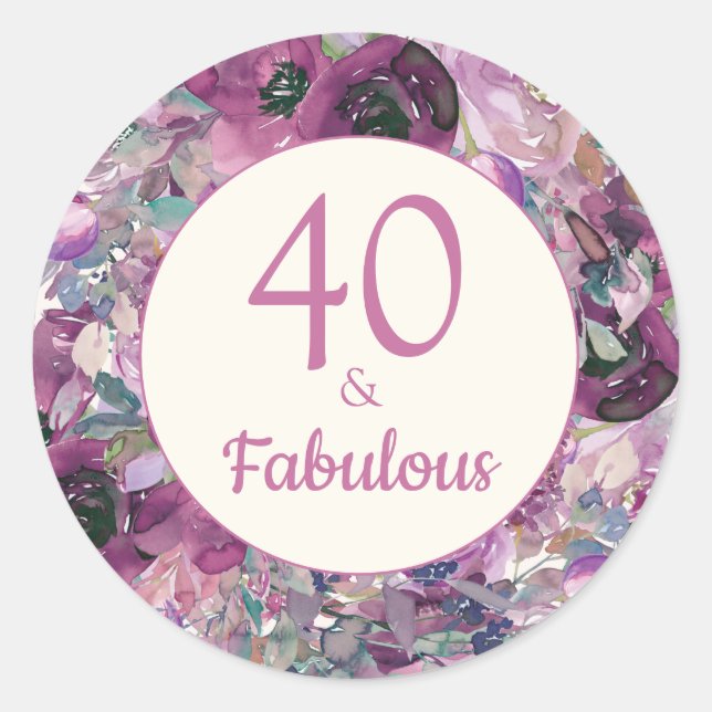 Hübsche Lila Aquarellblume 40 Fantastisch Runder Aufkleber (Vorderseite)