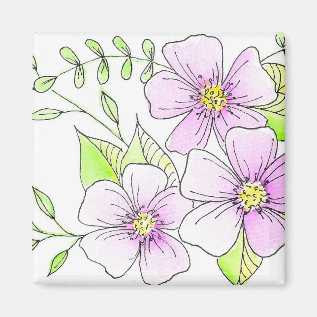 Hübsche lila Aquarellblumen Magnet (Vorne)