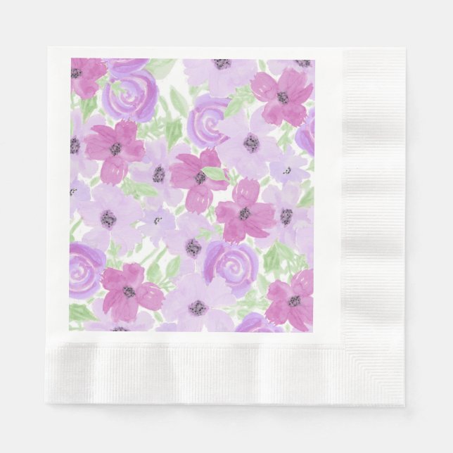 Hübsche Lila Aquarellblütendusche Serviette (Vorderseite)