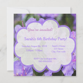 Hübsche lila Azalea Blume Mädchen Foto Geburtstag Einladung