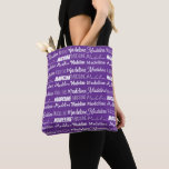 Hübsche Lila benutzerdefinierbare Namenskollage Tasche<br><div class="desc">Diese hübsche personalisierte lila Tasche ist mit Ihrem Namen in 9 verschiedenen schönen Schriftart angepasst. Ein niedliches personalisiertes Geschenk in Violett.</div>