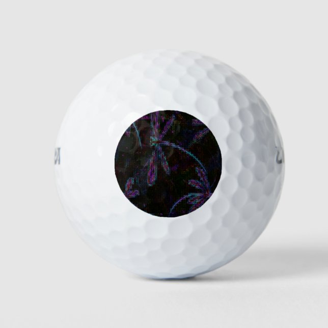 Hübsche Lila blaue Libellen auf Schwarz Golfball (Vorderseite)