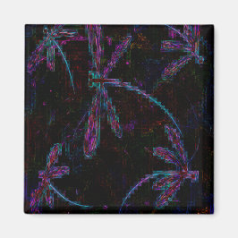 Hübsche Lila blaue Libellen auf Schwarz Magnet