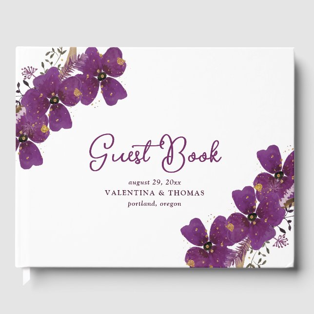 Hübsche Lila Blume Gästebuch (Vorderseite)