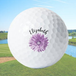 Hübsche lila Blume individuelle Name Damen Golfball