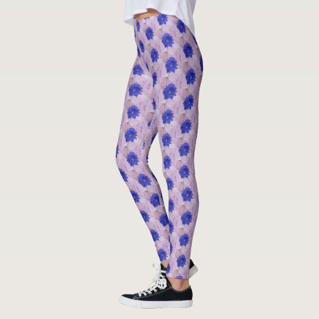 Hübsche Lila Blume Muster mit rosa Hintergrund Leggings (Links)